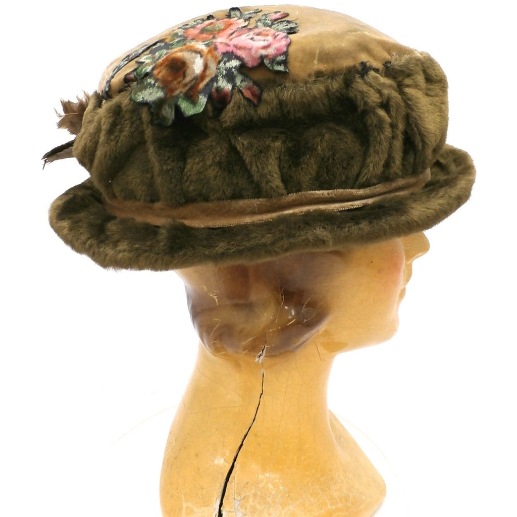 Antique Hat Edwardian Ladies Toque Mohair Birdwings Feathers Floral Applique Large Hats,New Arrivals,Women's The Best Vintage Clothing
