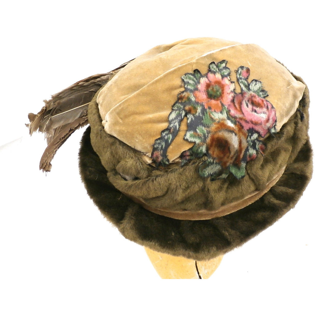 Antique Hat Edwardian Ladies Toque Mohair Birdwings Feathers Floral Applique Large Hats,New Arrivals,Women's The Best Vintage Clothing