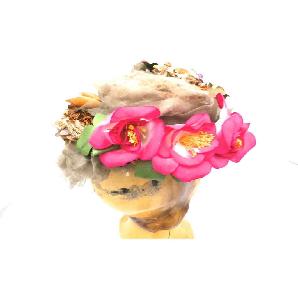 Lovely Antique Hat 1870s Womens Straw Brimmed Hat With Flowers Hats,New Arrivals,Women's The Best Vintage Clothing