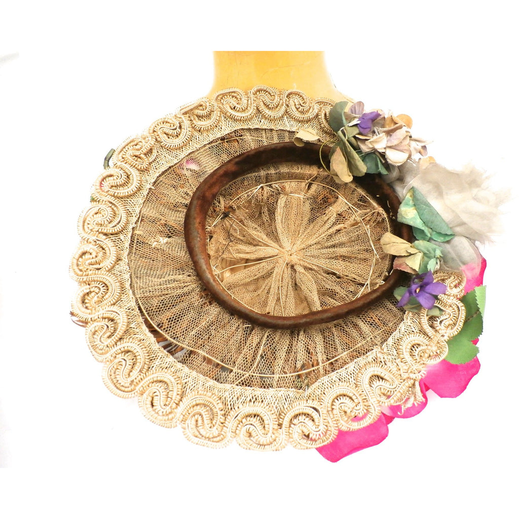 Lovely Antique Hat 1870s Womens Straw Brimmed Hat With Flowers Hats,New Arrivals,Women's The Best Vintage Clothing