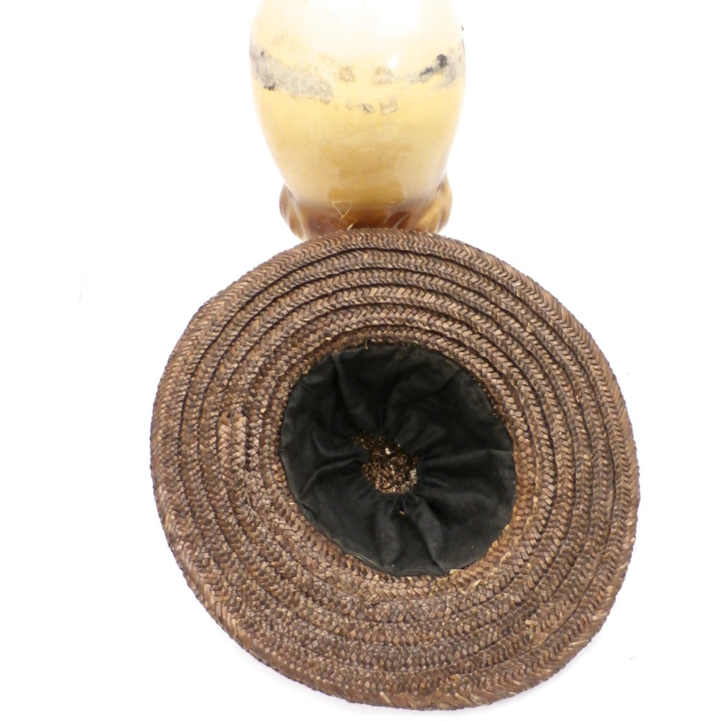 Antique Late Victorian Straw Hat Summer Dark Brown Colorful Watered Silk Ribbon The Best Vintage Clothing