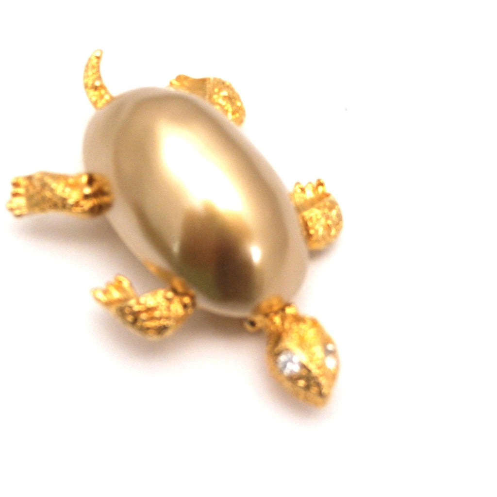 Adorable Marvella Signed Turtle Brooch 1950s Goldtone Large Baroque Body Jewelry Marvella