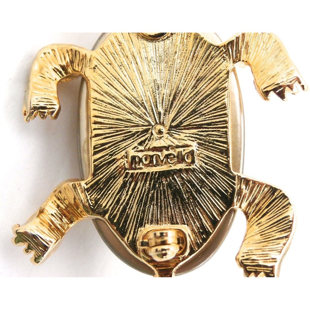 Adorable Marvella Signed Turtle Brooch 1950s Goldtone Large Baroque Body Jewelry Marvella