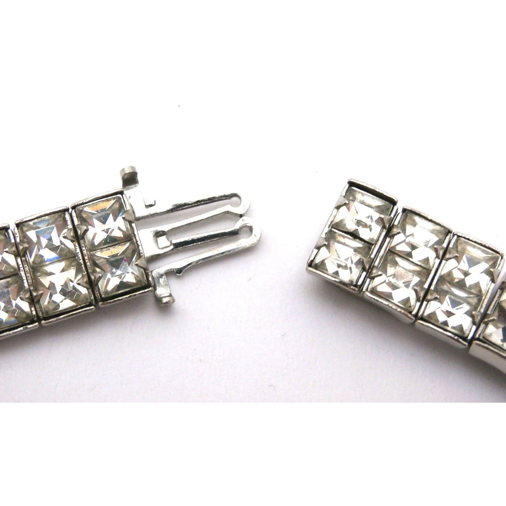 Vintage Crystal Choker Square Channel Set Stones Double Row 14" 1940s Jewelry The Best Vintage Clothing