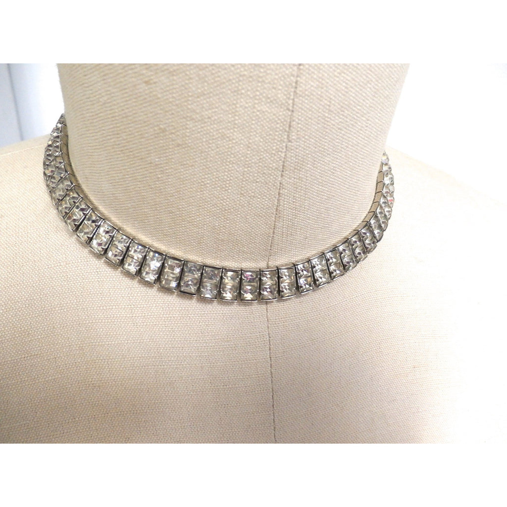 Vintage Crystal Choker Square Channel Set Stones Double Row 14" 1940s Jewelry The Best Vintage Clothing