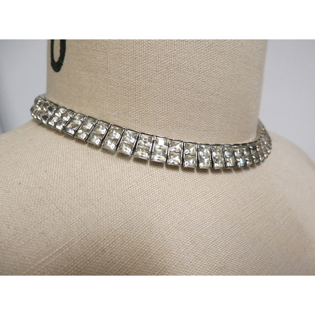 Vintage Crystal Choker Square Channel Set Stones Double Row 14" 1940s Jewelry The Best Vintage Clothing