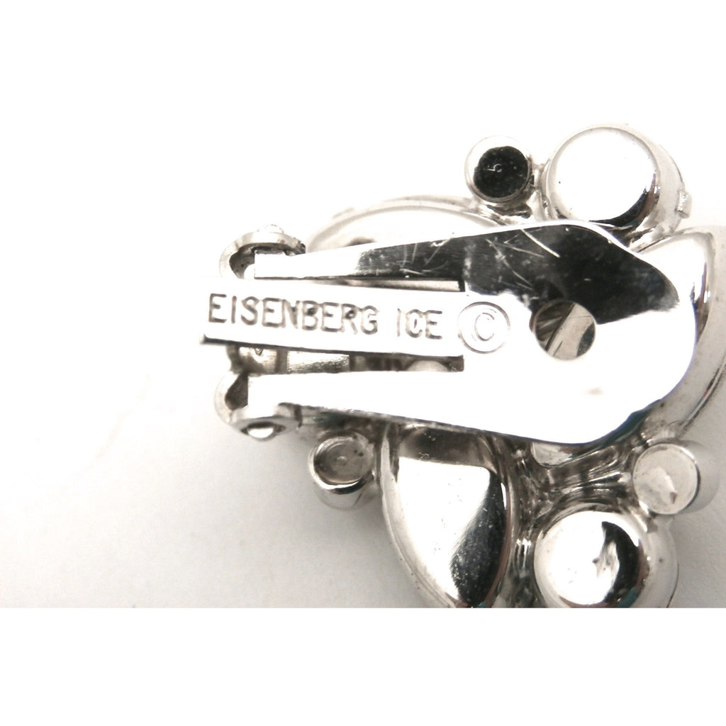 Vintage Signed Eisenberg Ice Clip Back Earrings 1950s 1" Diameter Rhodium Setting jewelry Eisenberg