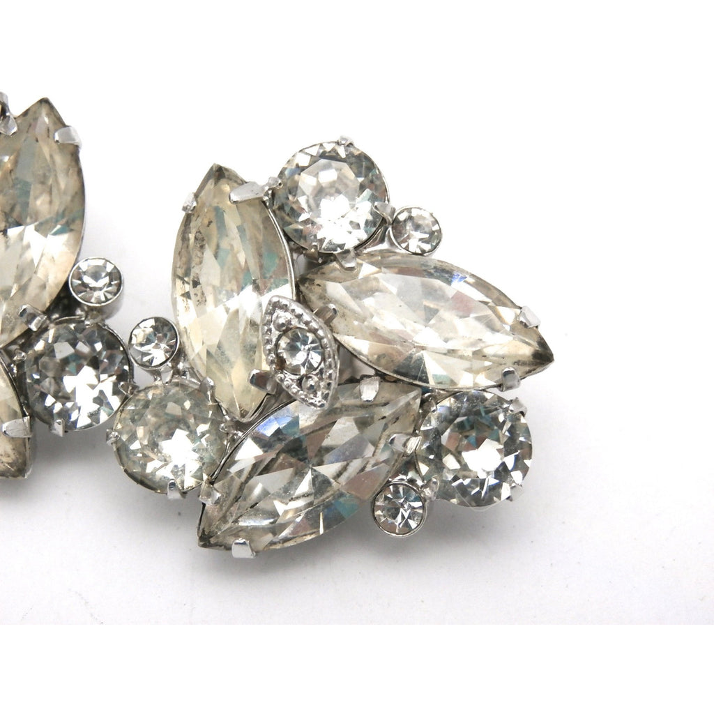 Vintage Signed Eisenberg Ice Clip Back Earrings 1950s 1" Diameter Rhodium Setting jewelry Eisenberg