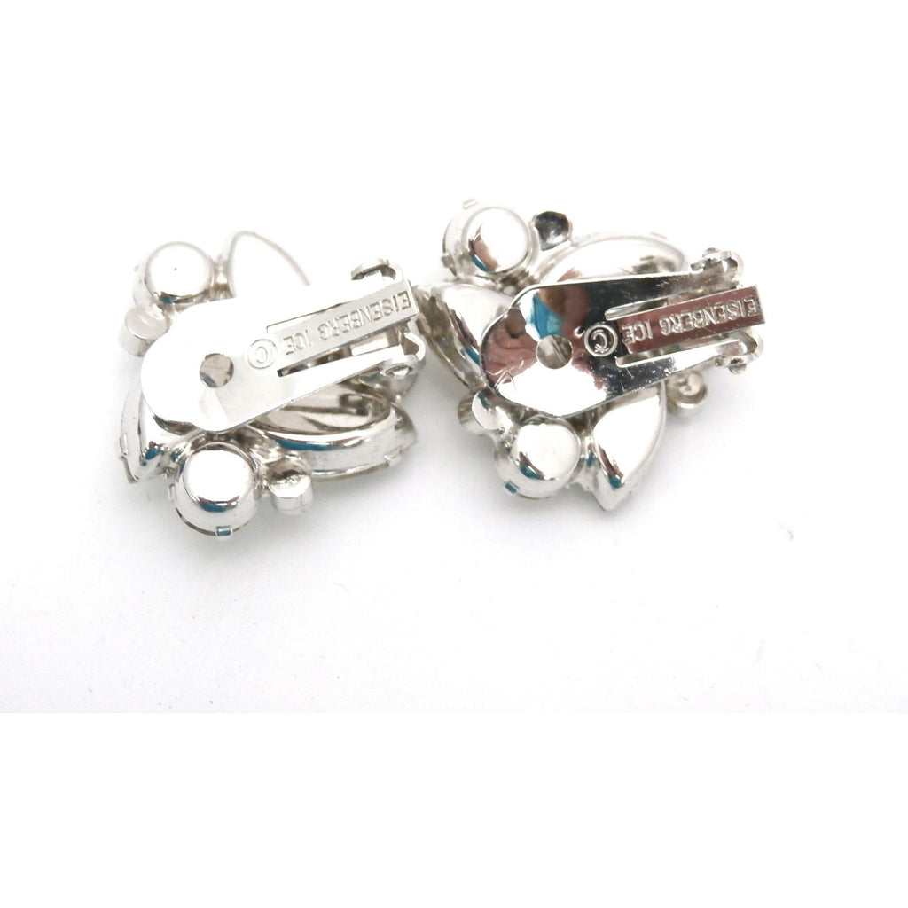 Vintage Signed Eisenberg Ice Clip Back Earrings 1950s 1" Diameter Rhodium Setting jewelry Eisenberg