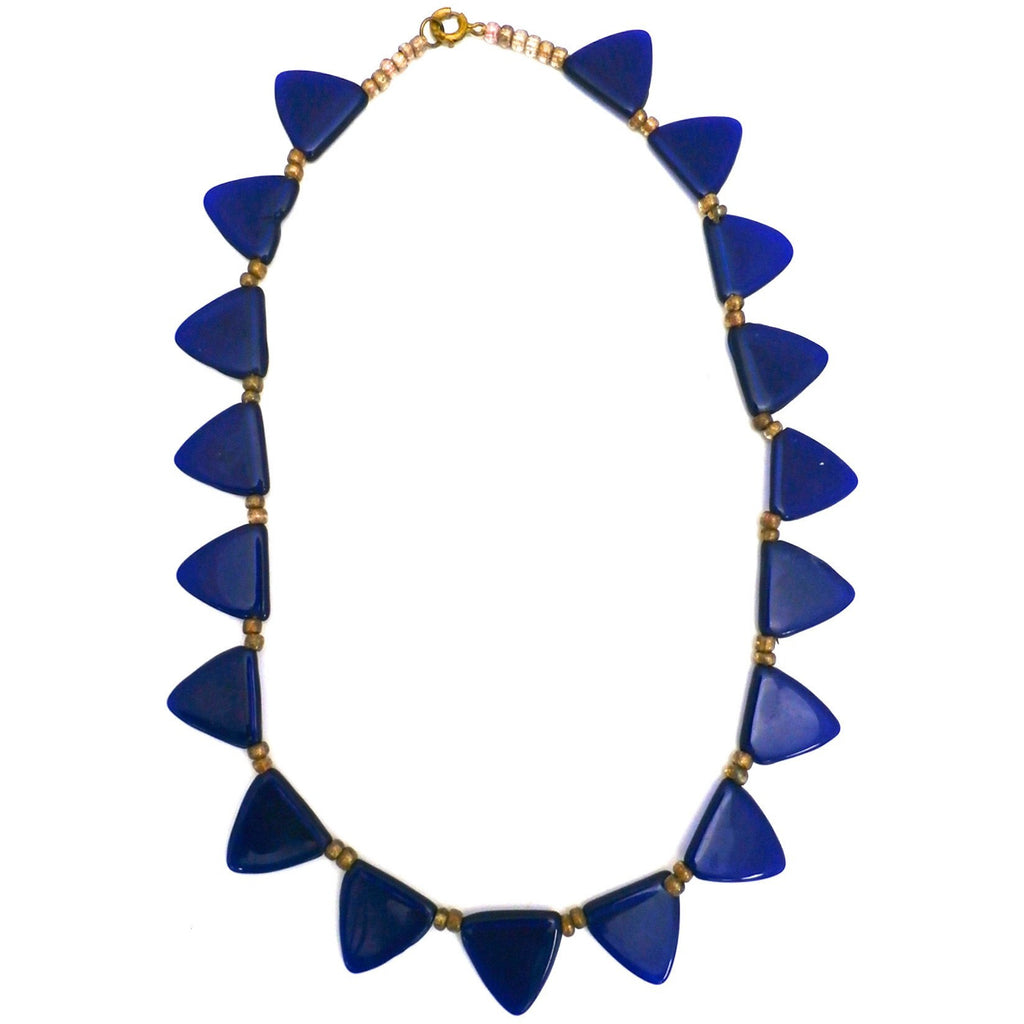 Pretty Vintage Antique Art Deco Blue Glass Triangles Necklace 1920s 16" jewelry The Best Vintage Clothing