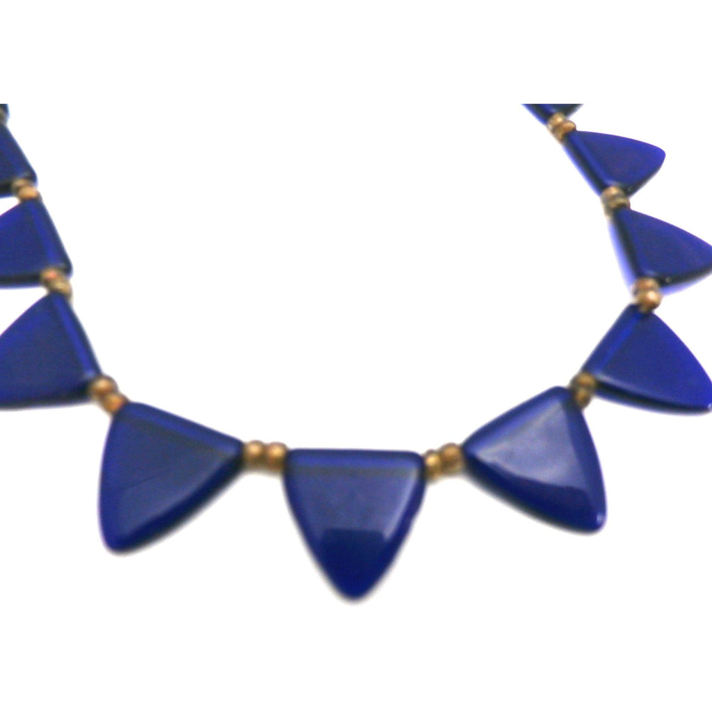 Pretty Vintage Antique Art Deco Blue Glass Triangles Necklace 1920s 16" jewelry The Best Vintage Clothing