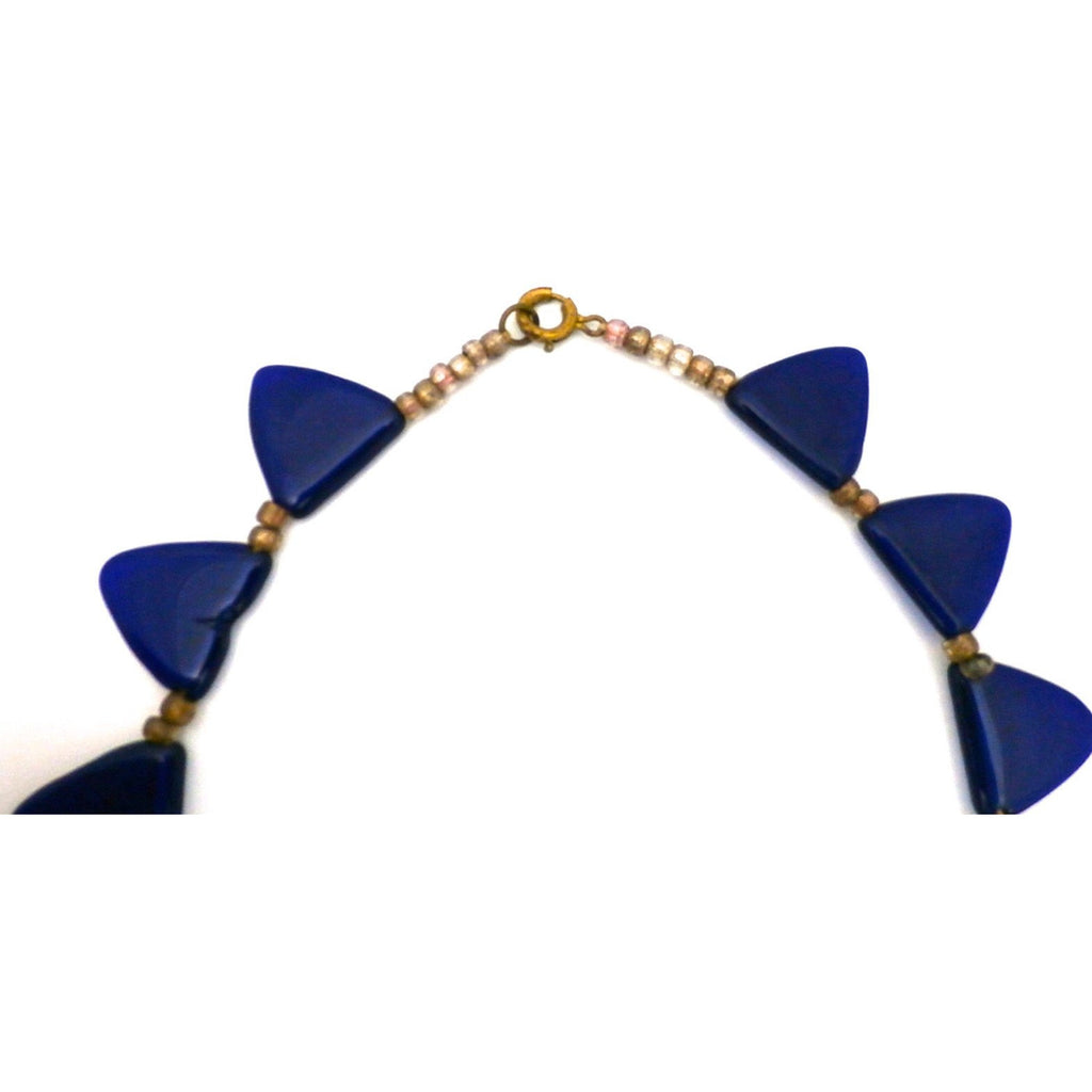 Pretty Vintage Antique Art Deco Blue Glass Triangles Necklace 1920s 16" jewelry The Best Vintage Clothing