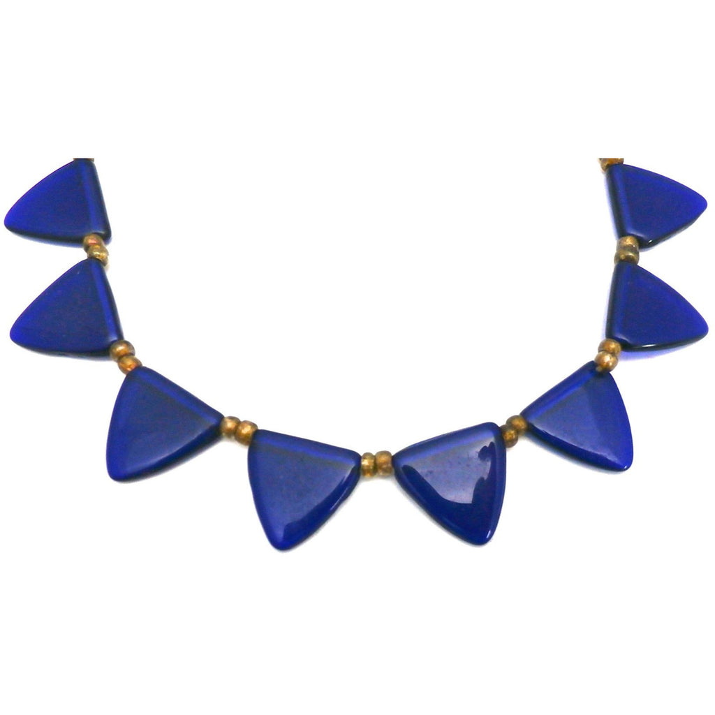Pretty Vintage Antique Art Deco Blue Glass Triangles Necklace 1920s 16" jewelry The Best Vintage Clothing