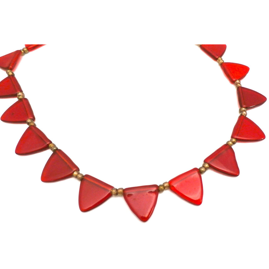 Pretty Vintage Antique Art Deco Red Glass Triangles Necklace 1920s 16" jewelry The Best Vintage Clothing