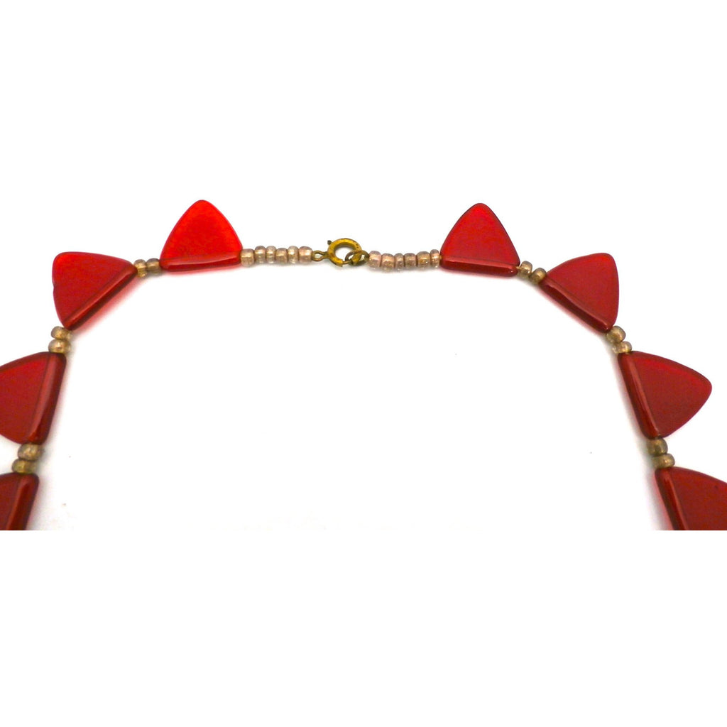Pretty Vintage Antique Art Deco Red Glass Triangles Necklace 1920s 16" jewelry The Best Vintage Clothing