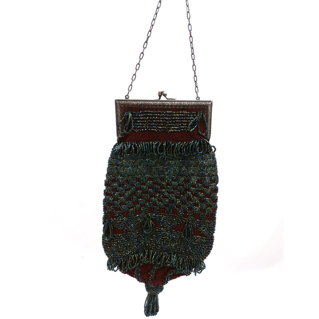 Antique Purse Carnival Beads Cranberry Victorian Large Handbags,New Arrivals The Best Vintage Clothing