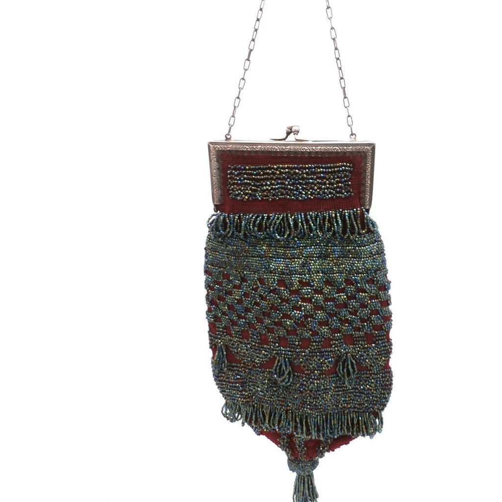 Antique Purse Carnival Beads Cranberry Victorian Large Handbags,New Arrivals The Best Vintage Clothing