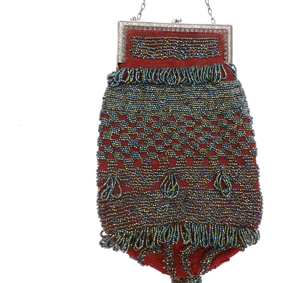 Antique Purse Carnival Beads Cranberry Victorian Large Handbags,New Arrivals The Best Vintage Clothing