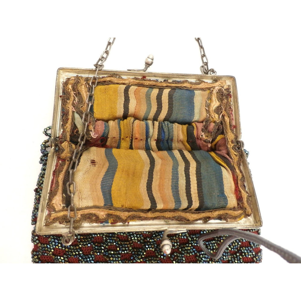 Antique Purse Carnival Beads Cranberry Victorian Large Handbags,New Arrivals The Best Vintage Clothing