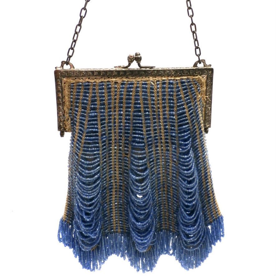 Vintage Glass  Beaded Handbag 1920s Art Deco Cornflower Blue - The Best Vintage Clothing
 - 1