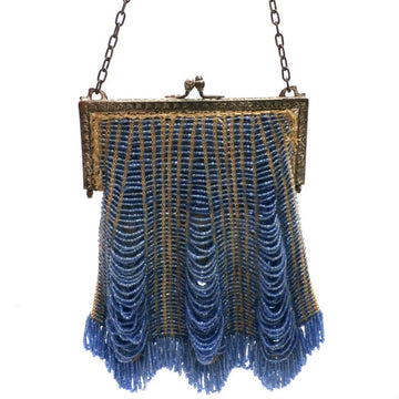Vintage Glass Beaded Handbag 1920s Art Deco Cornflower Blue Handbags,New Arrivals vendor-unknown