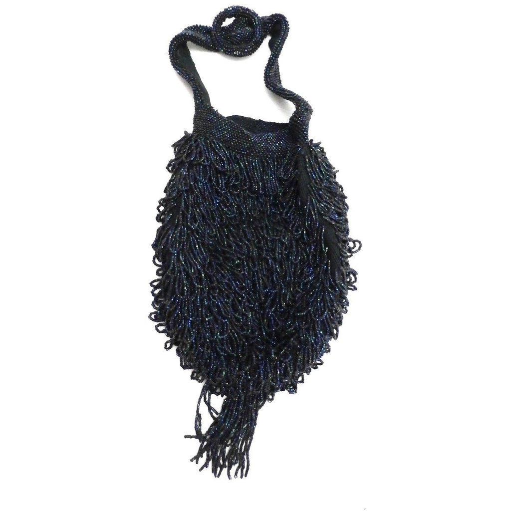 Vintage 1940s Carnival Glass Purse Midnight Blue Large Pouch Style Handbags,New Arrivals The Best Vintage Clothing