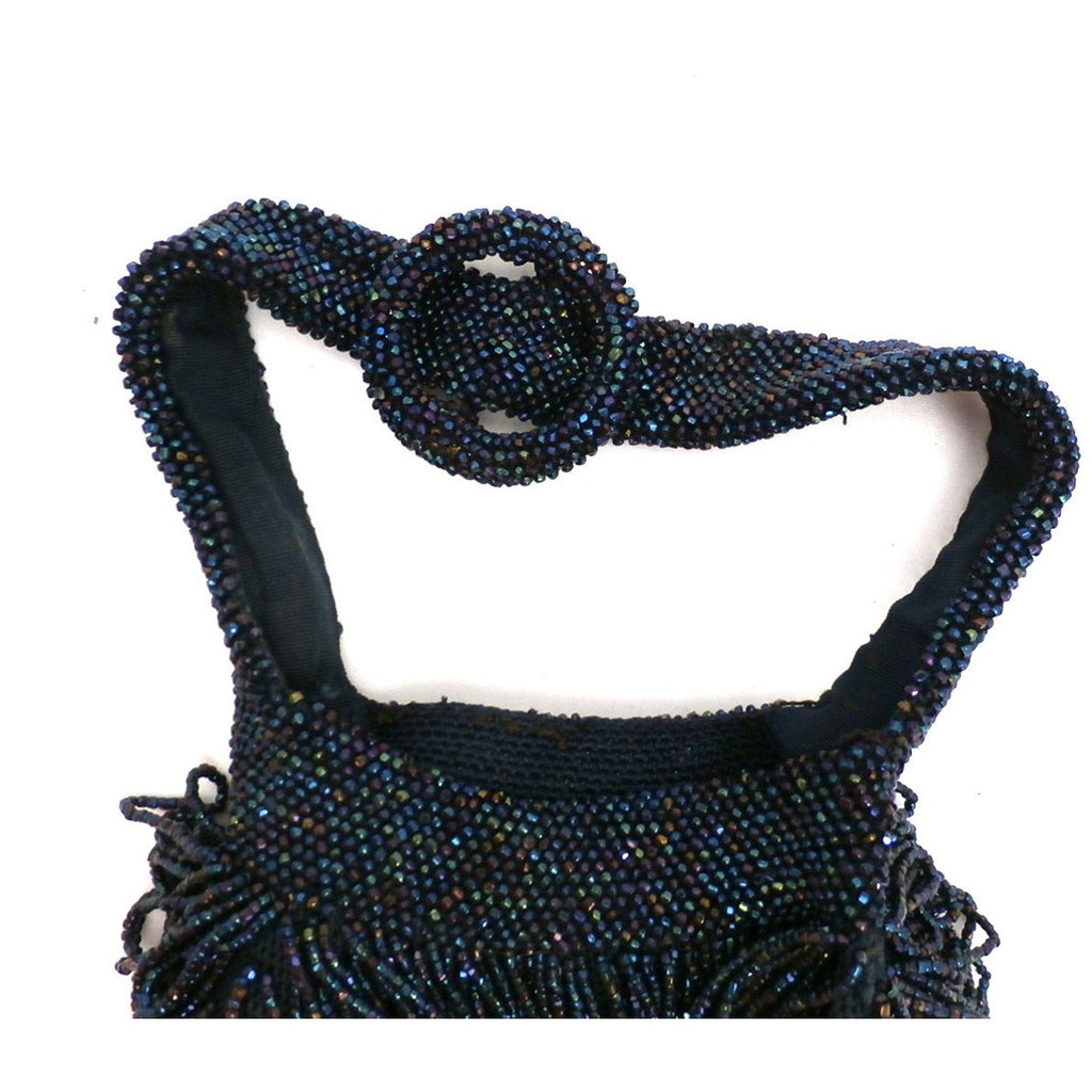Vintage 1940s Carnival Glass Purse Midnight Blue Large Pouch Style Handbags,New Arrivals The Best Vintage Clothing