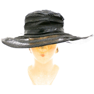 Antique Hat Vintage Wide Brimmed Summer  Victorian Black Horsehair Straw Large - The Best Vintage Clothing
 - 1