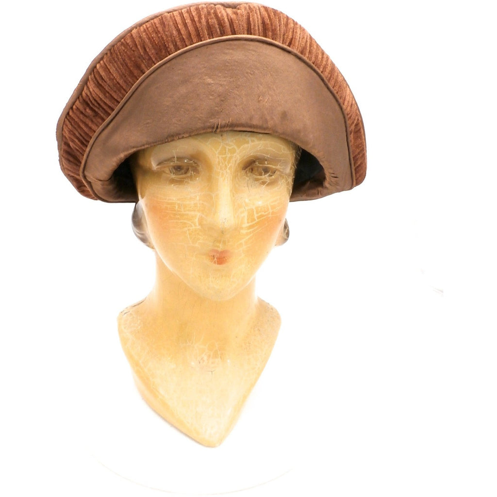 Antique 1920s CLoche Hat Copper Colored Silk Velvet & Taffeta Large womens hat The Best Vintage Clothing