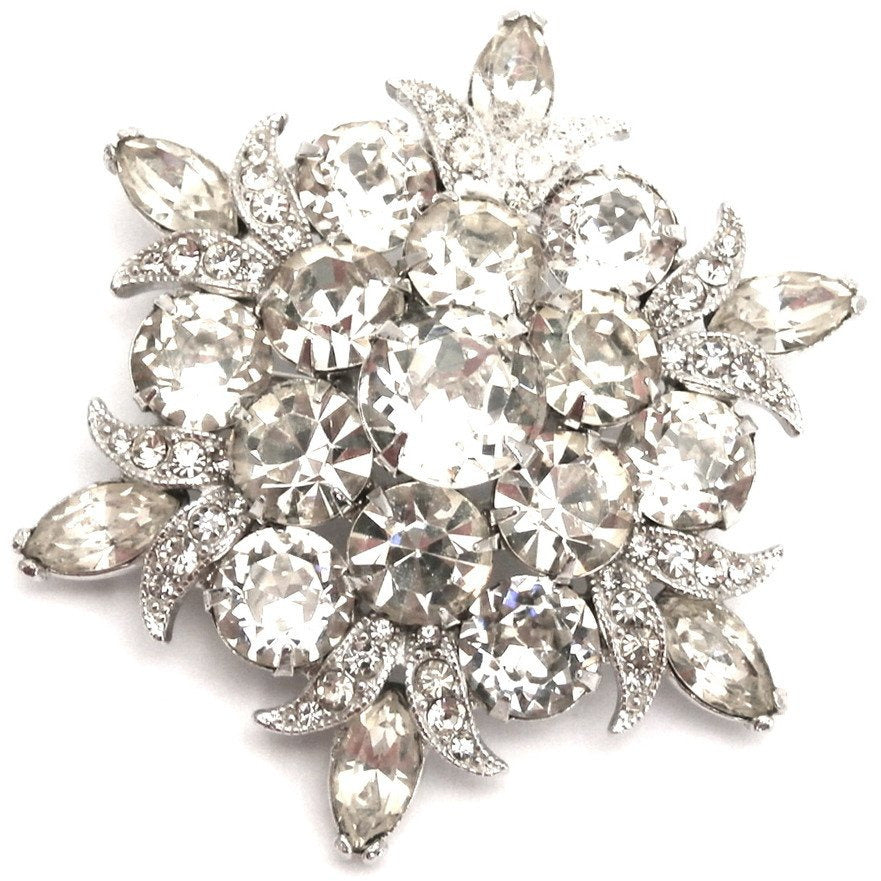 Vintage EISENBERG ICE Signed Silvertone Rhinestone Exquisite Detail Pin Brooch Jewelry,New Arrivals Eisenberg