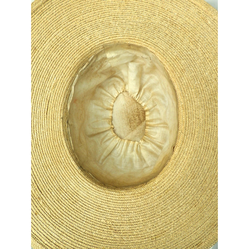 Gorgeous Antique Straw Hat Wide Brim Womens Victorian Daisies Applique Large womens hat The Best Vintage Clothing