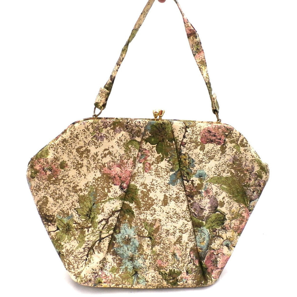 Vintage Handbag Pretty FLoral/Gold Metallic Print Large Purse 50s Sir David D&B - The Best Vintage Clothing
 - 1