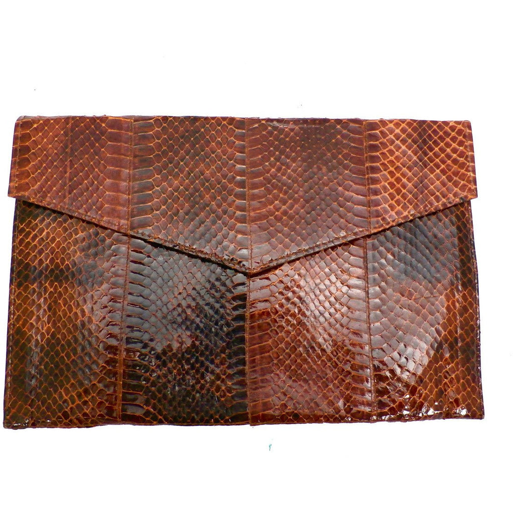 Vintage Brown Snakeskin Clutch Handbag Purse 1940s 8 x 12 - The Best Vintage Clothing
 - 1