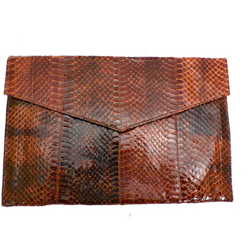 Vintage Brown Snakeskin Clutch Handbag Purse 1940s 8 x 12 Handbags,New Arrivals vendor-unknown