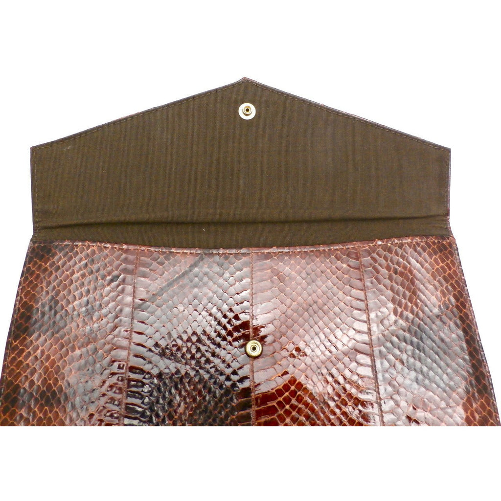 Vintage Brown Snakeskin Clutch Handbag Purse 1940s 8 x 12 Handbags,New Arrivals vendor-unknown