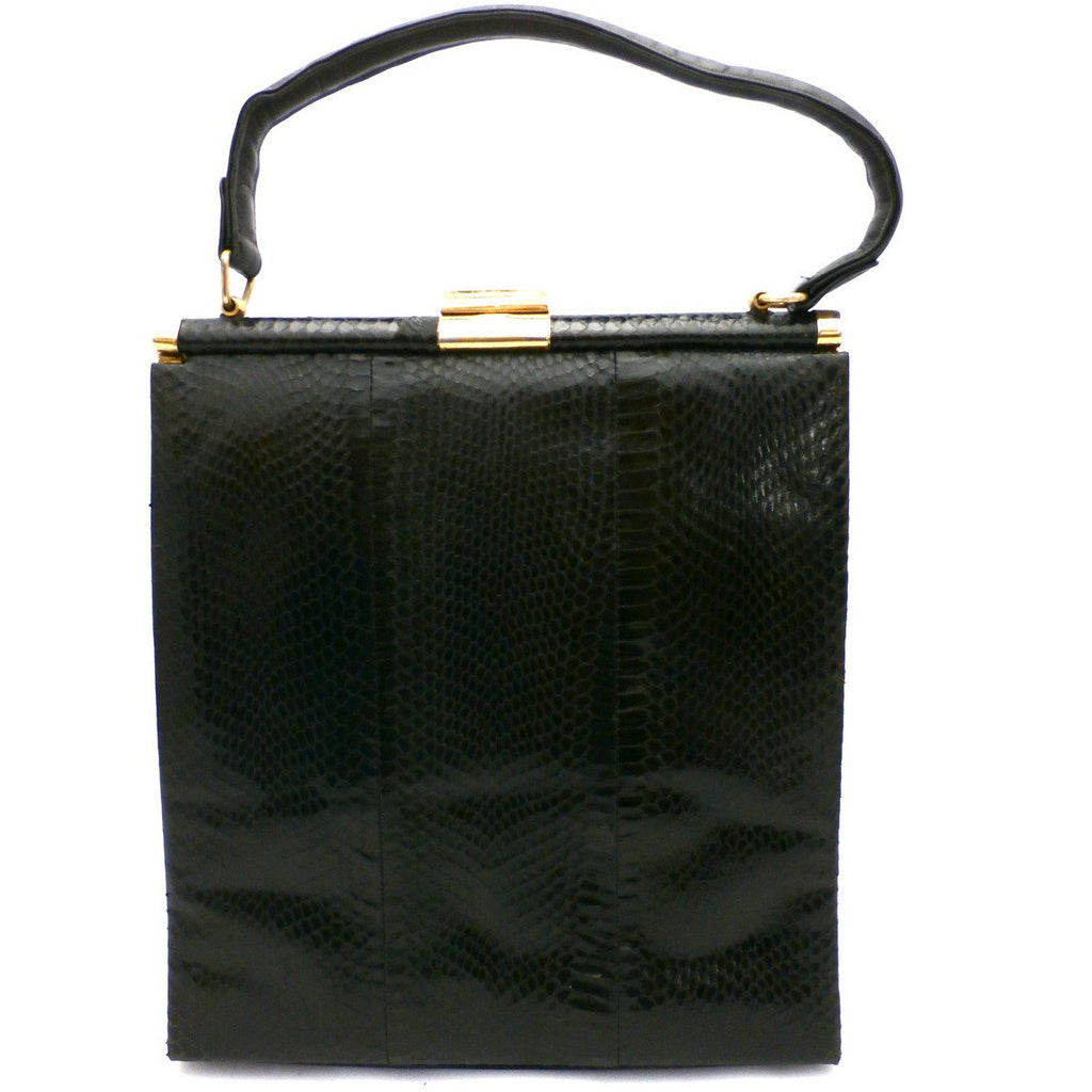 Vintage Tall Black Snakeskin Handbag Purse XL Hand Made Italy 1960s - The Best Vintage Clothing
 - 1