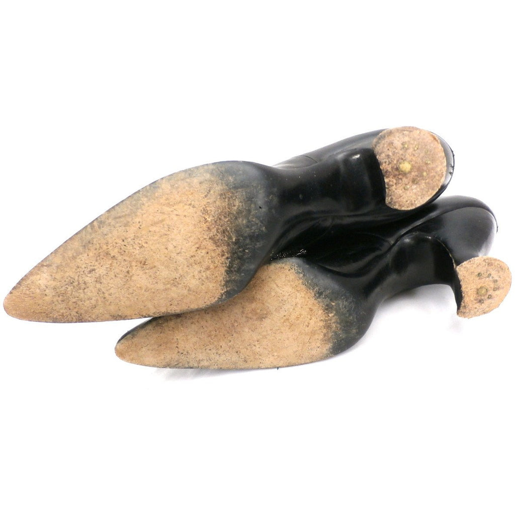 Antique Vintage Black Leather Spool Heel Boots Beaded Vamp Sz 5 New Arrivals,Shoes The Best Vintage Clothing