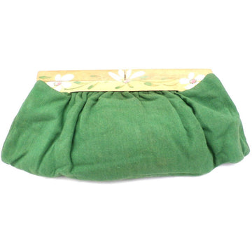 Vintage Green Linen Clutch Purse Hand Painted Wood Frame 1940s Handbags,New Arrivals vendor-unknown