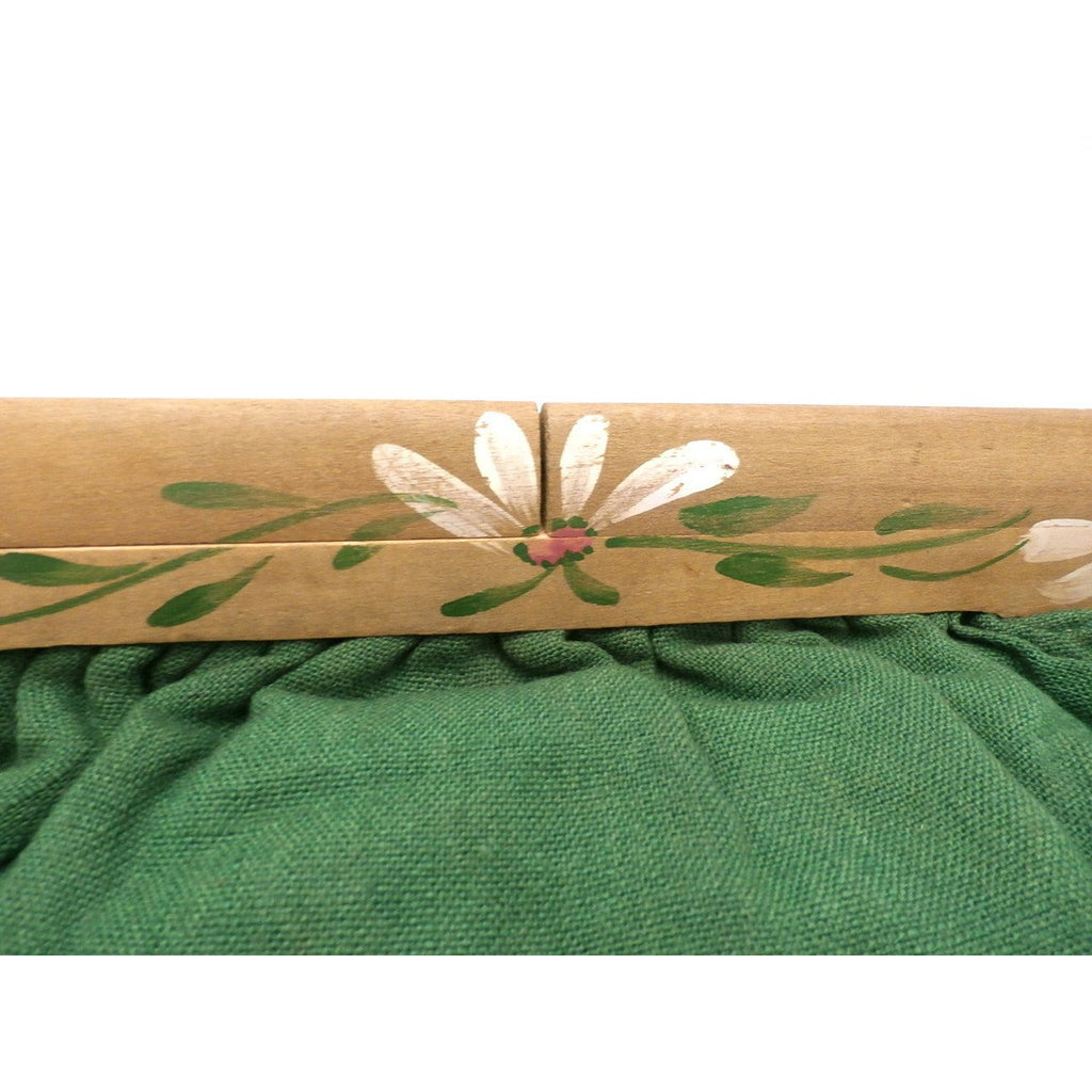 Vintage Green Linen Clutch Purse Hand Painted Wood Frame 1940s Handbags,New Arrivals vendor-unknown