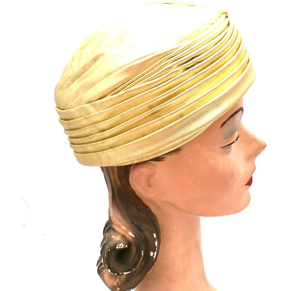 Vintage 1950s Hat Adolfo Realites Gold Metallic Turban 22" Head Hats,New Arrivals Adolfo