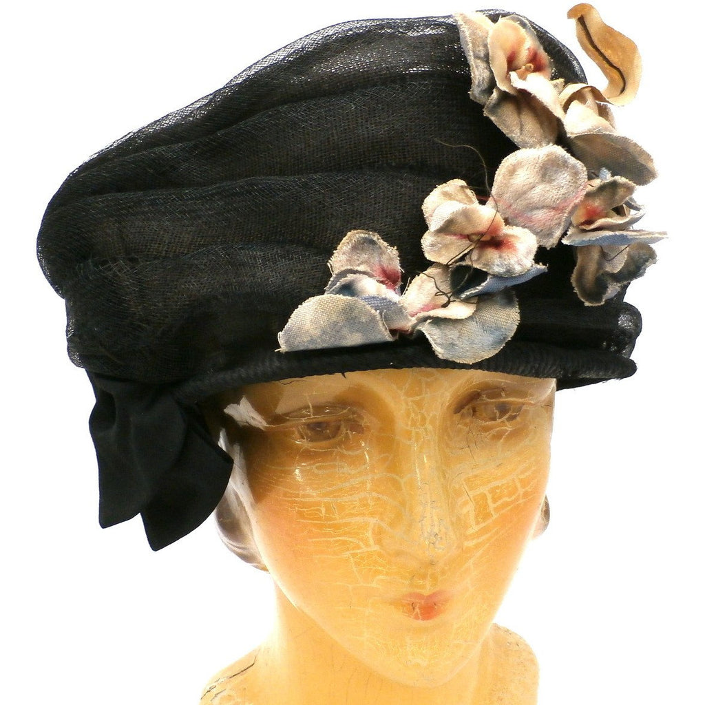 Vintage Ladies Cloche Hat Black Horsehair /Velvet Flowers 1920S Large Size - The Best Vintage Clothing
 - 1