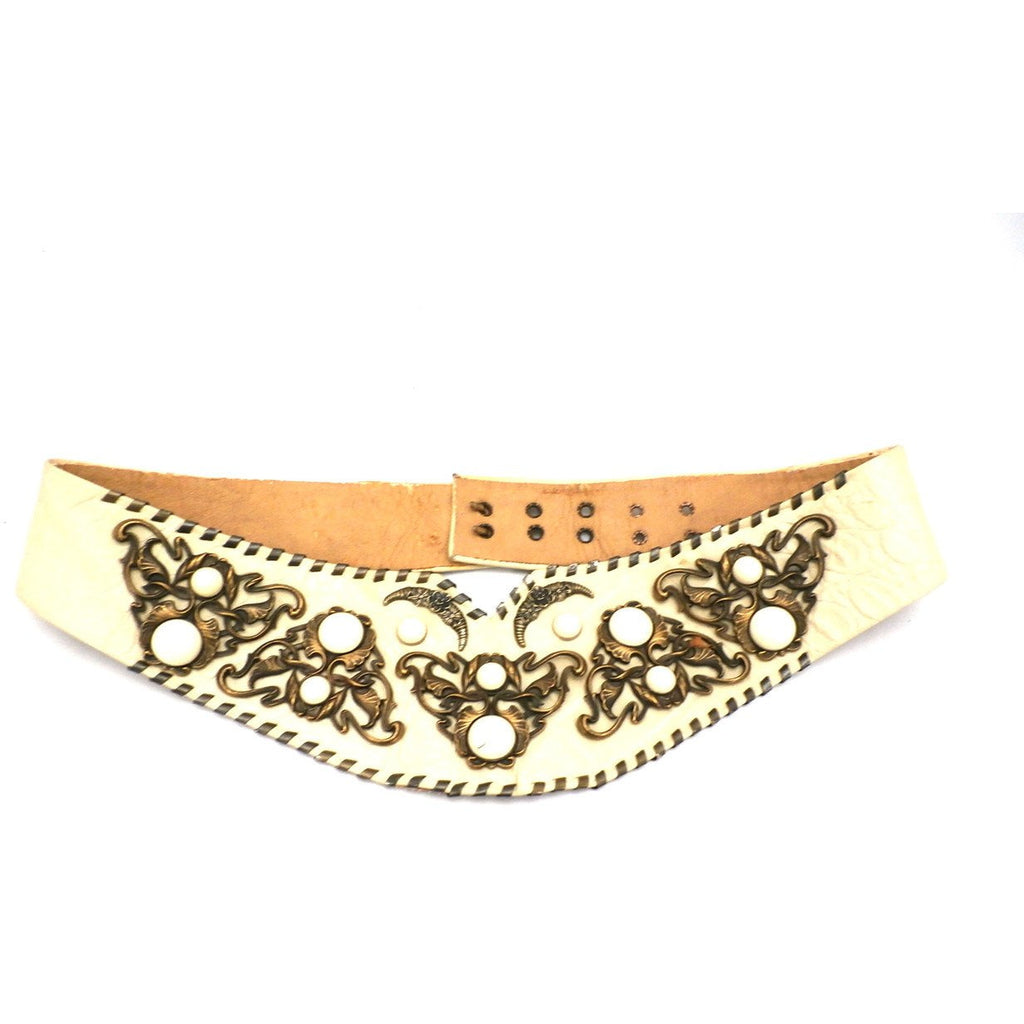 Vintage Leatherock Belt Nina Arjani Big Bold Bling 1970s Handcrafted 29-33 Accessories,New Arrivals Nina Arjani