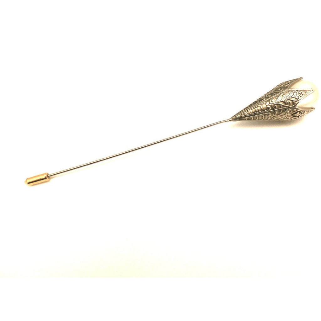 Vintage Hat Pin Large Glass Pearl Engraved Silver 1920s - The Best Vintage Clothing
 - 1