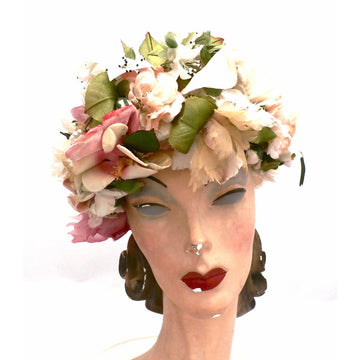 Vintage Christian Dior Hat Silk Floral Explosion 1950s Large Hats,Women's Christian Dior