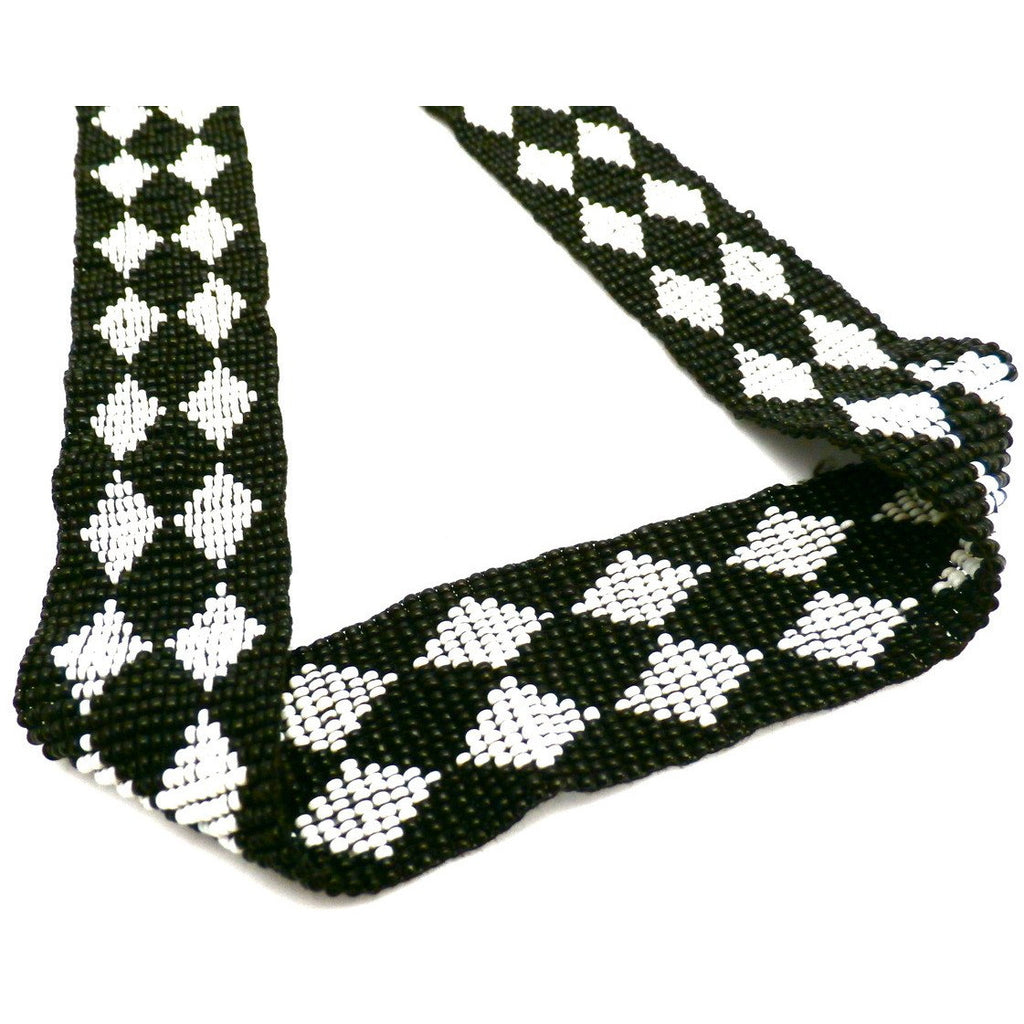 Antique Beadwork Trim Black & White Art Deco Era Harlequin Pattern Jewelry,On Sale The Best Vintage Clothing