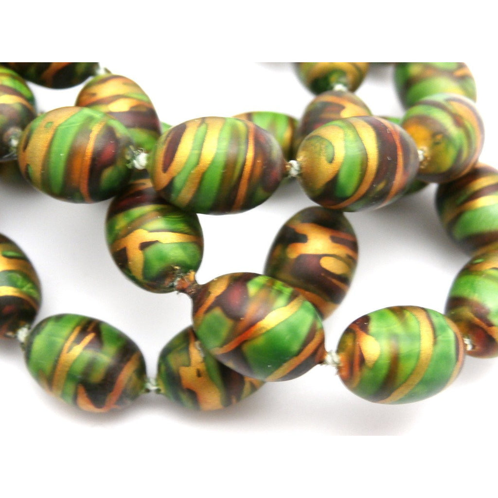 Retro 1920s Beads 35" Long Vintage Necklace Paper Mache Beads Green,Copper and Gold Jewelry The Best Vintage Clothing