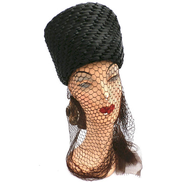 Vintage Straw Ladies Hat Tall Toque Long Veil 1960s Large - The Best Vintage Clothing
 - 1