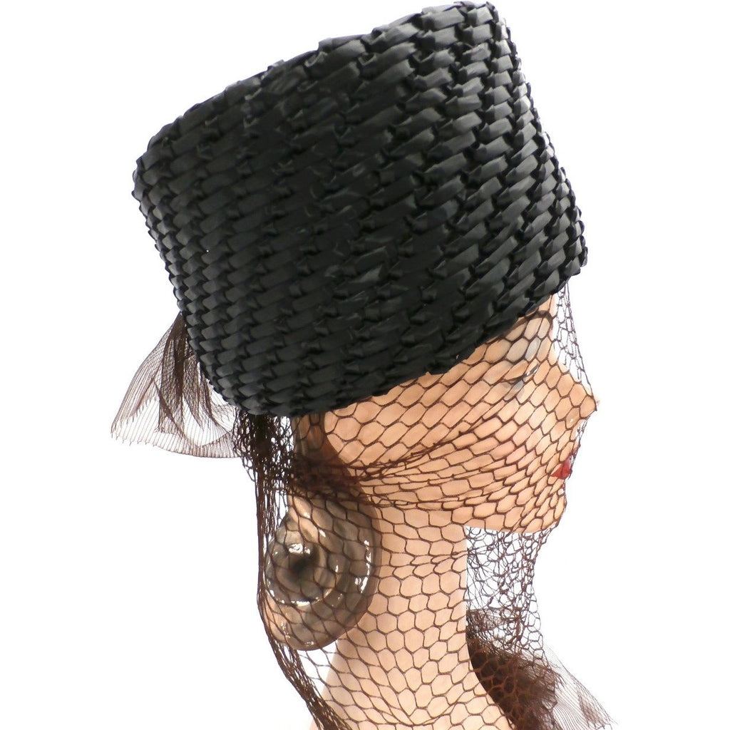 Vintage Straw Ladies Hat Tall Toque Long Veil 1960s Large Hats,New Arrivals Darcel