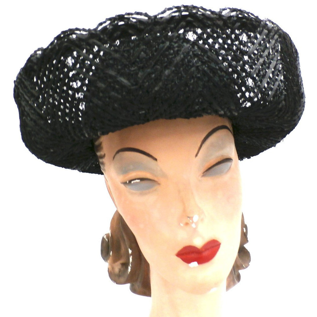 Vintage Ladies Black Cellophane Lace Straw Brimmed Hat 1960s Hats,New Arrivals The Best Vintage Clothing