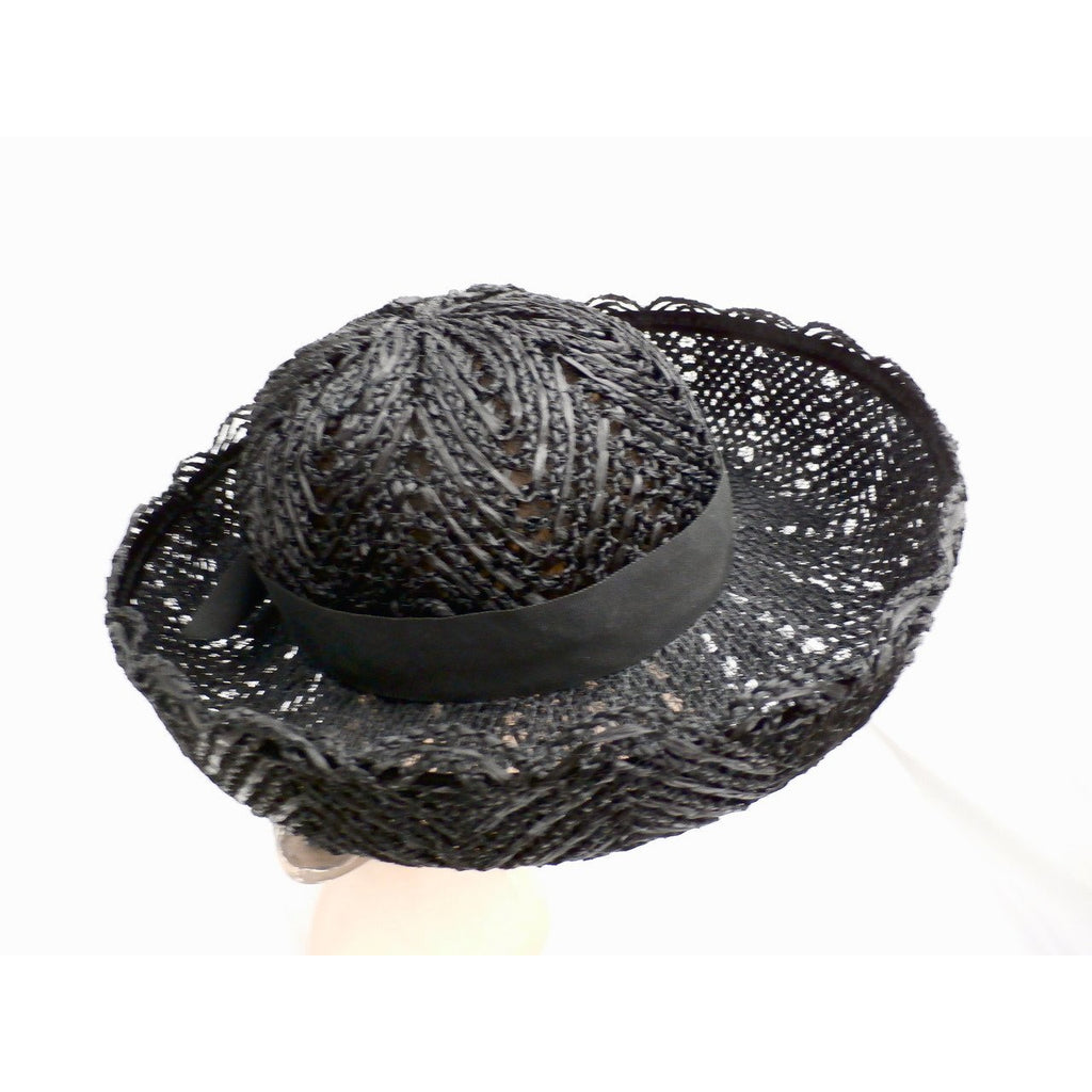 Vintage Ladies Black Cellophane Lace Straw Brimmed Hat 1960s Hats,New Arrivals The Best Vintage Clothing
